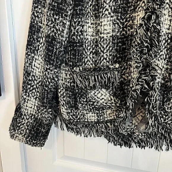 Carol Anderson VINTAGE tweed plaid fringe blazer jacket, women's size 10 - Picture 4 of 15
